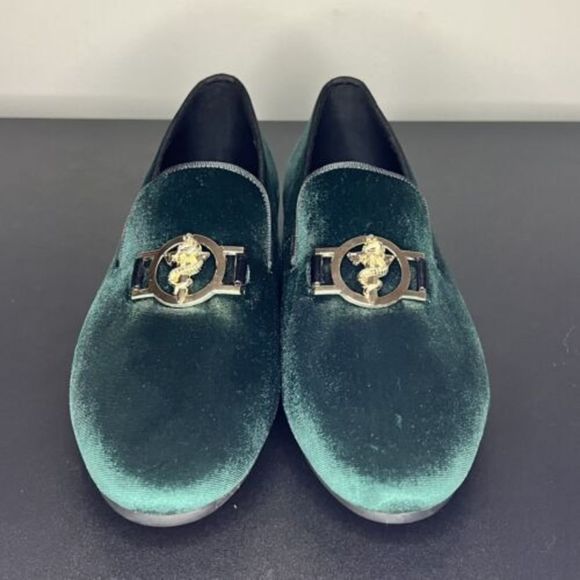 Harpelunde Medical Symbol Buckle Dress Shoes Green Velvet Loafers Men’s Size 10 - Picture 1 of 11